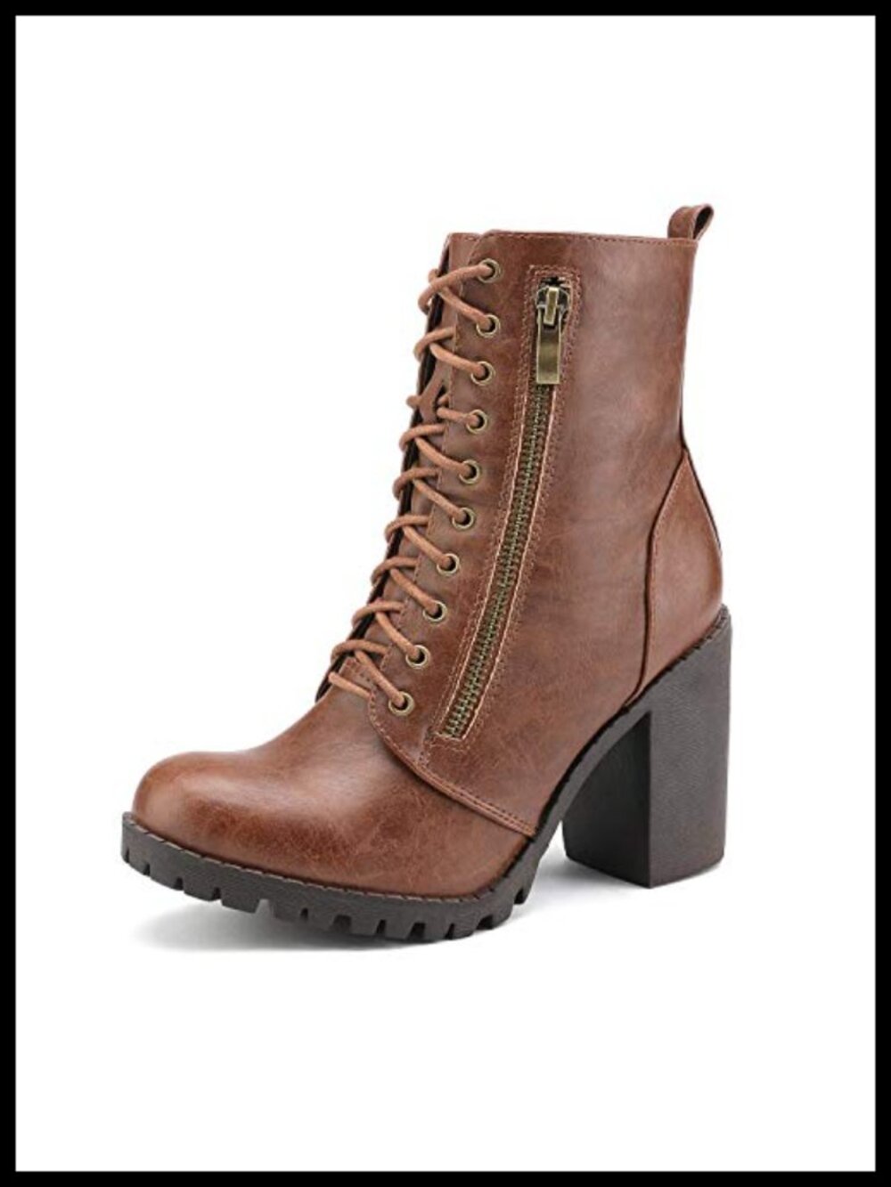 Faux Leather Combat Ankle Booties with Hidden Pocket Wallet, Side Zipper,
